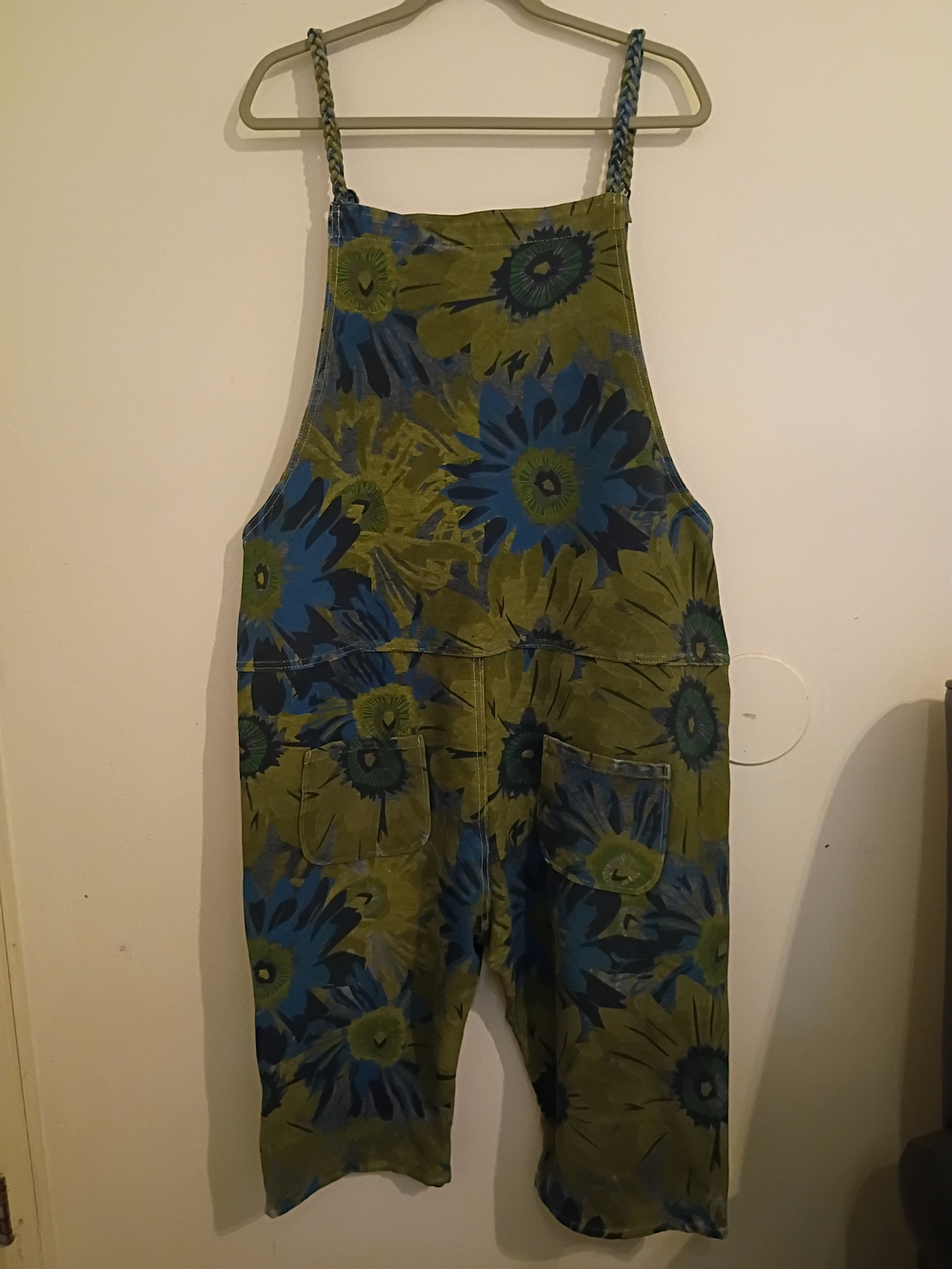 Olive Green & Blue Floral Braided-Strap Overalls Jumpsuit - Picture 2 of 11